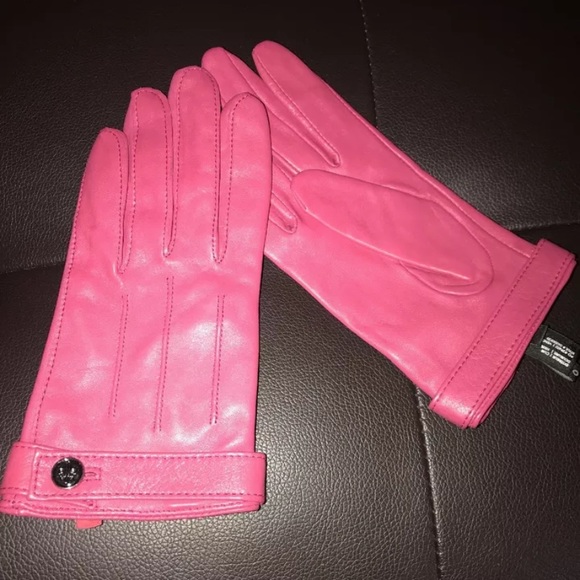 Club Monaco Pink Leather Gloves size S/M - Picture 2 of 8